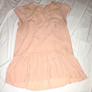 DR2 Pink Solid V-Neck Cap Sleeve Ruffle Hem Pullover Blouse Women’s S